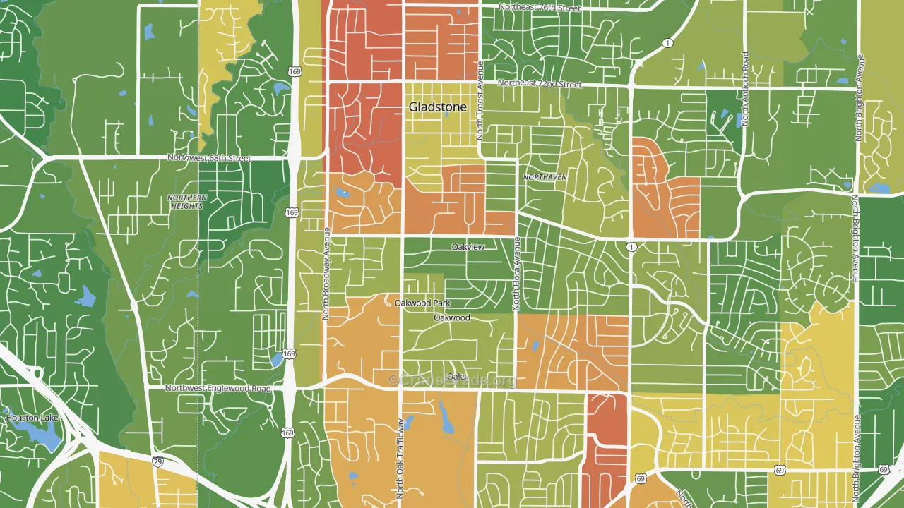 Oakview, MO Map of Robbery Rates