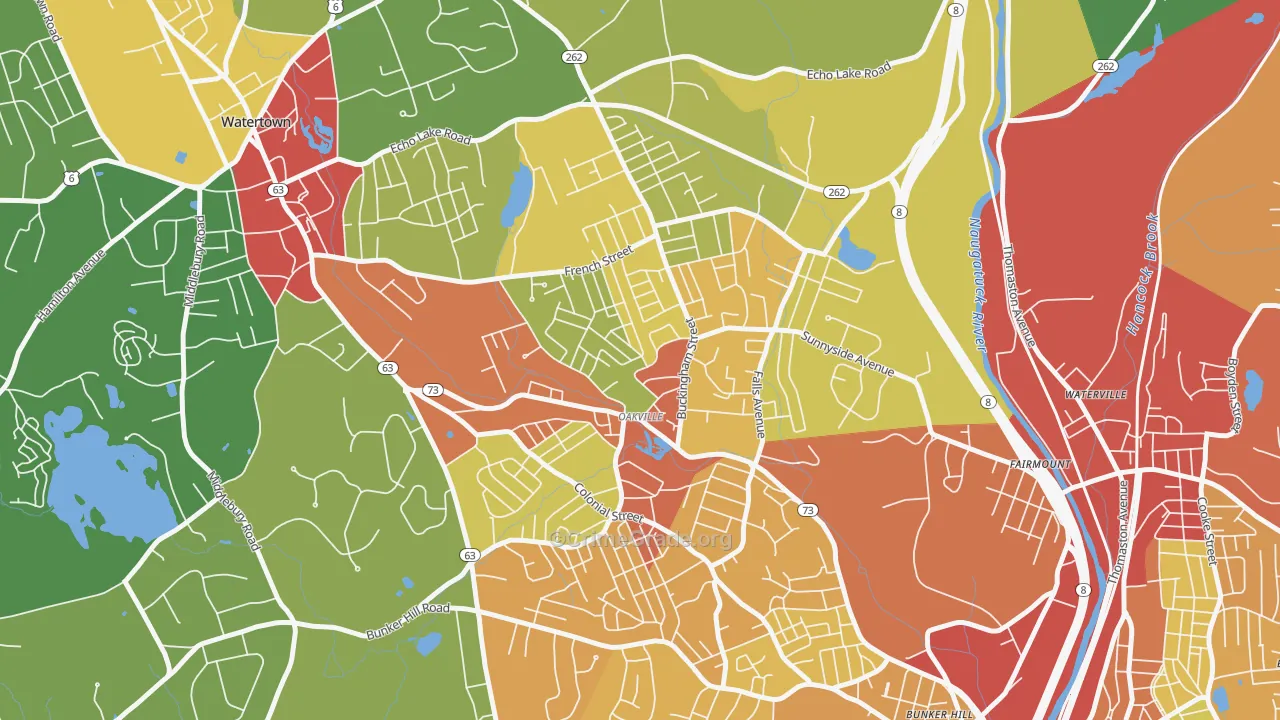 Oakville, CT Map of Robbery Rates