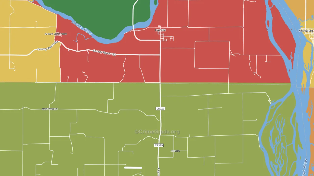 Oakville, IA Map of Robbery Rates