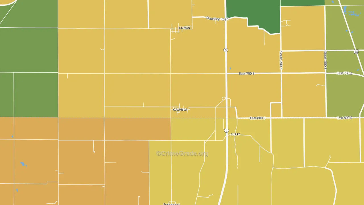 Oakville, IN Map of Robbery Rates