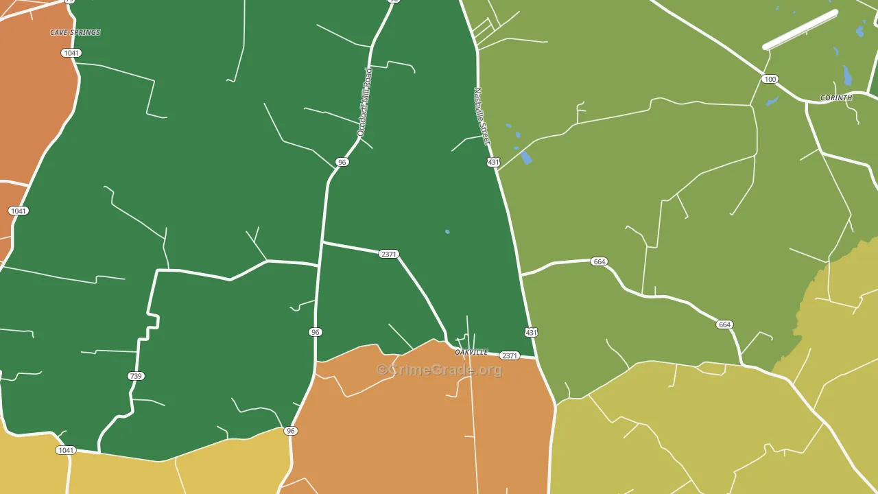 Oakville, KY Map of Robbery Rates