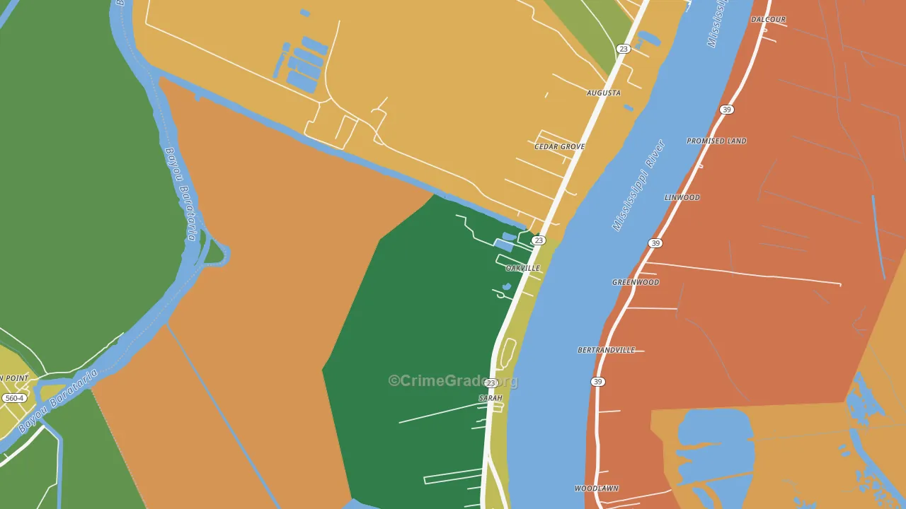 Oakville, LA Map of Robbery Rates