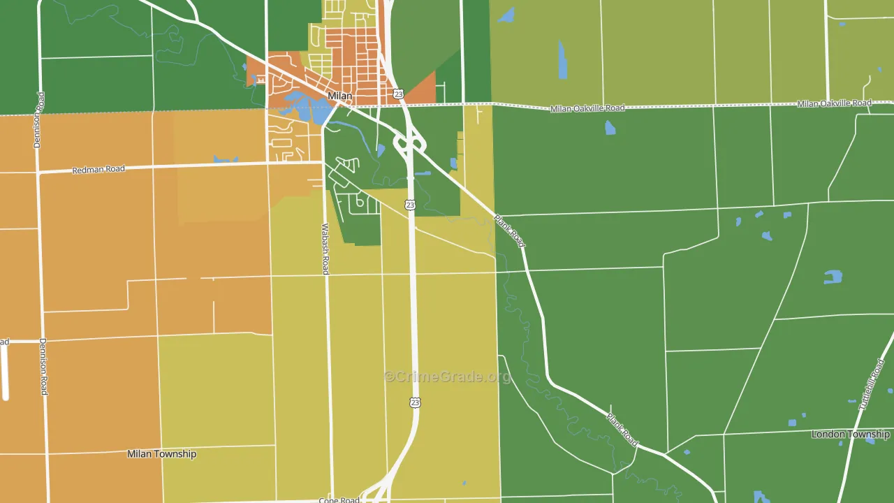 Oakville, MI Map of Robbery Rates