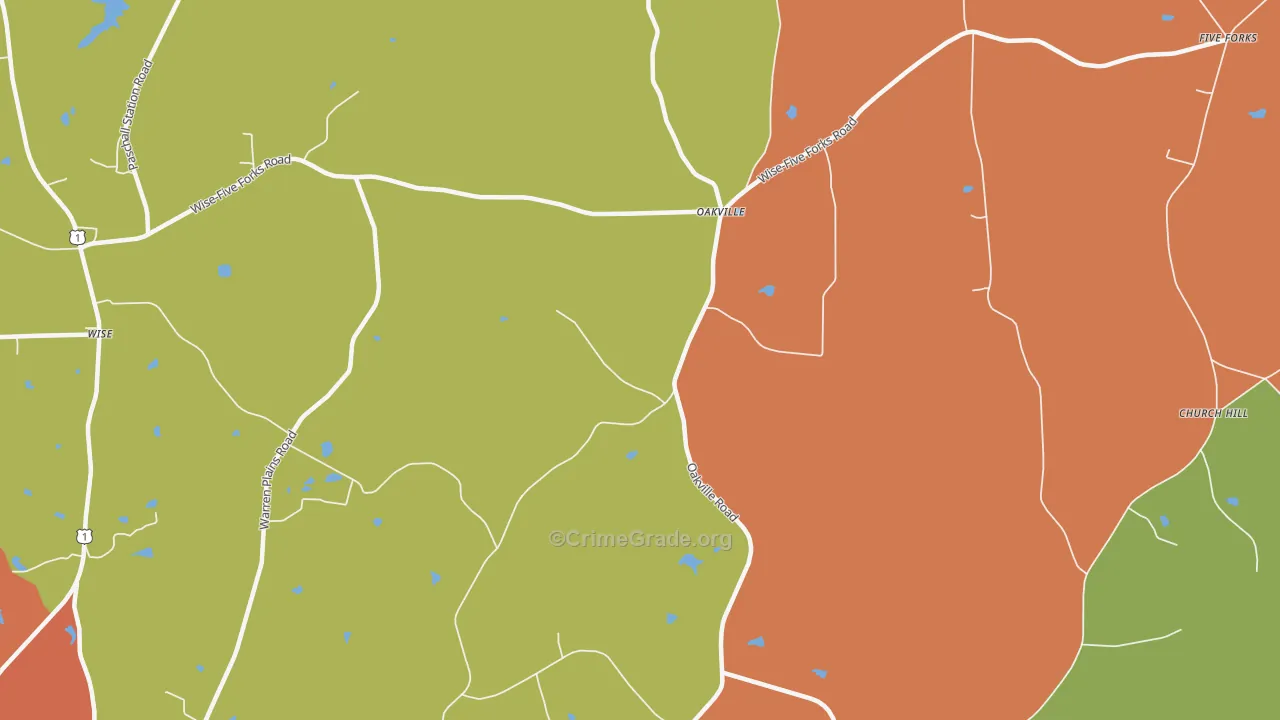 Oakville, NC Map of Robbery Rates