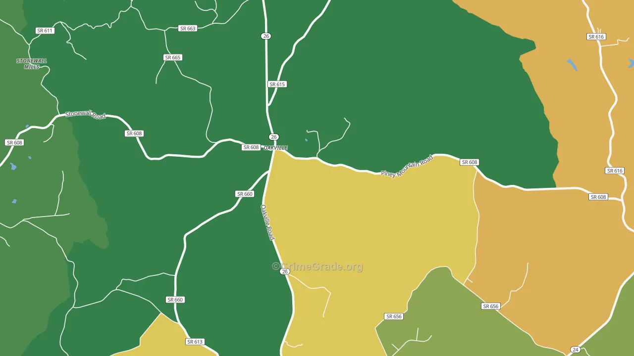 Oakville, VA Map of Robbery Rates