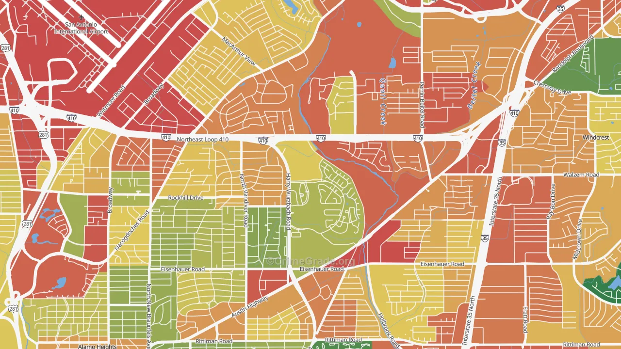 Oakwell Farms, San Antonio, TX Map of Robbery Rates