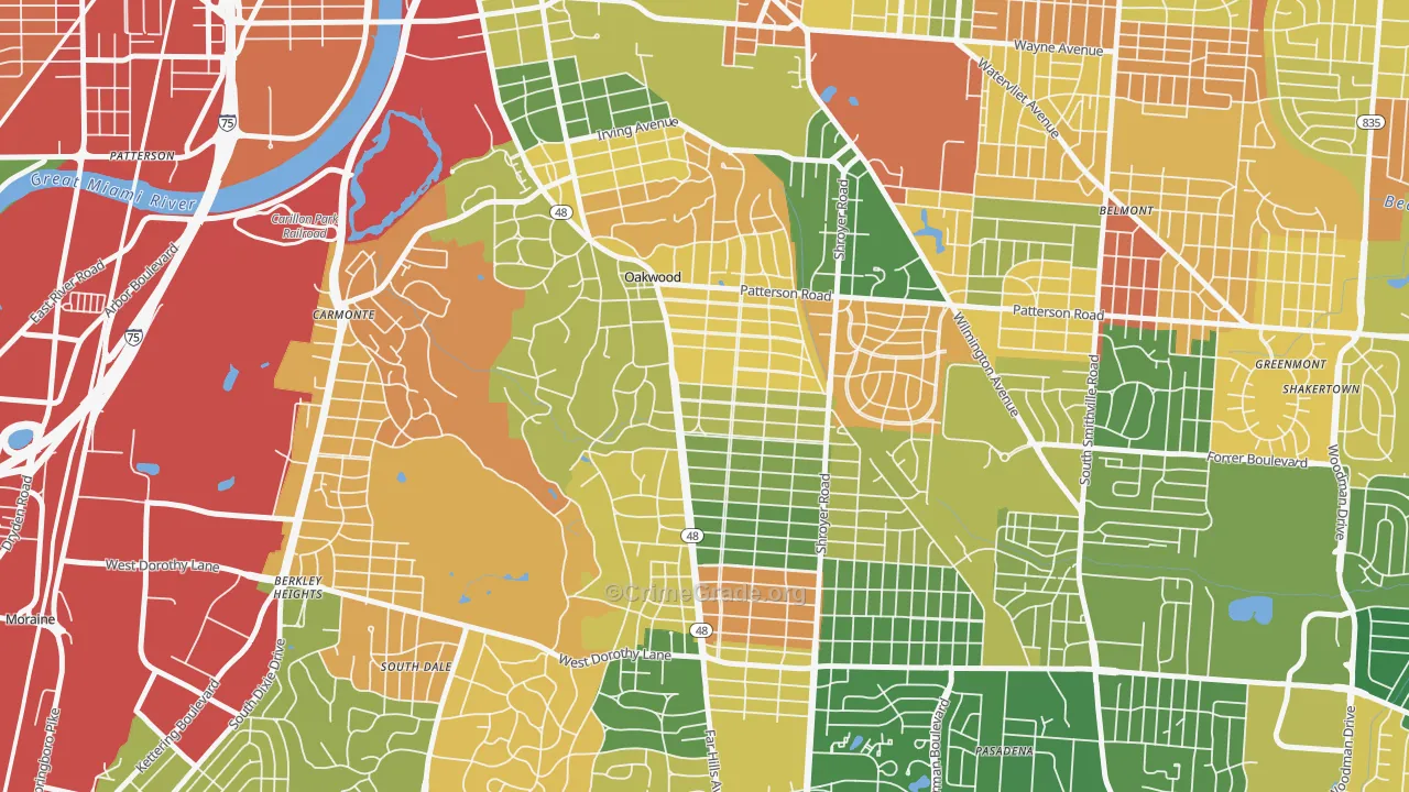 oakwood, Dayton, OH Map of Robbery Rates