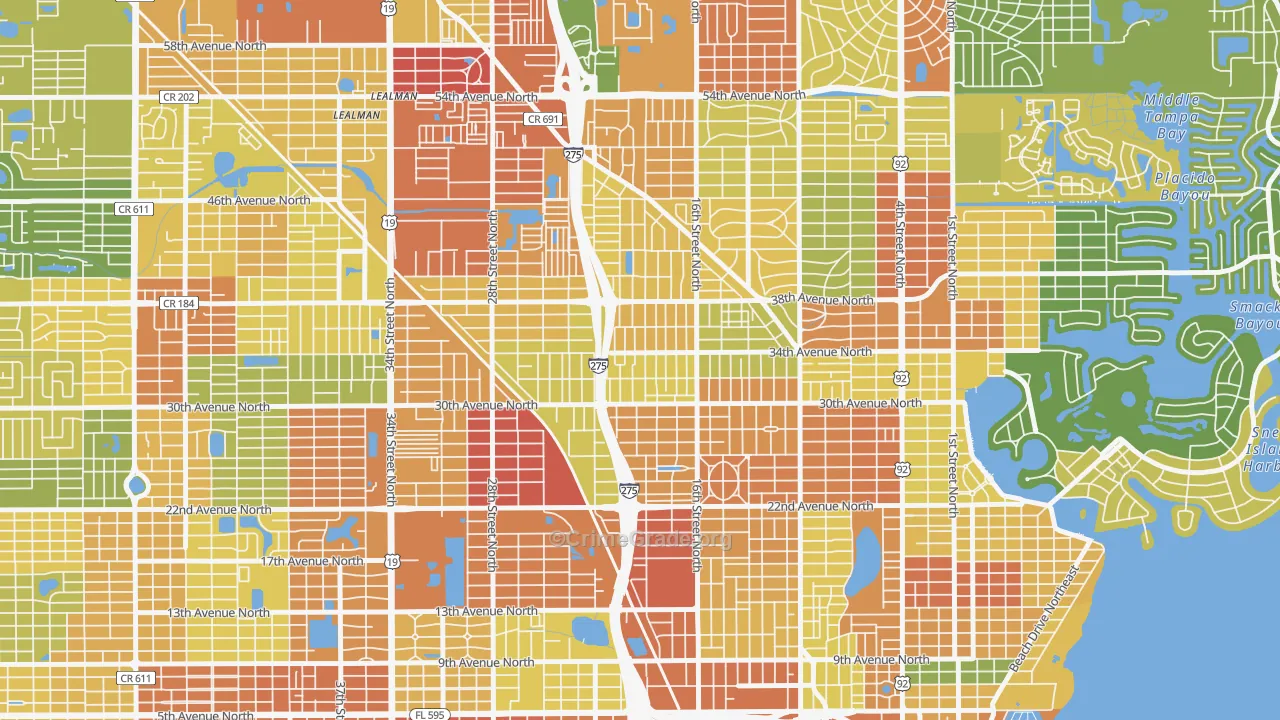 Oakwood Gardens, St. Petersburg, FL Map of Robbery Rates