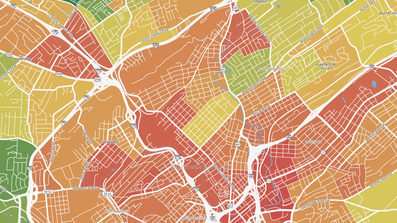Oakwood, Knoxville, TN Map of Robbery Rates