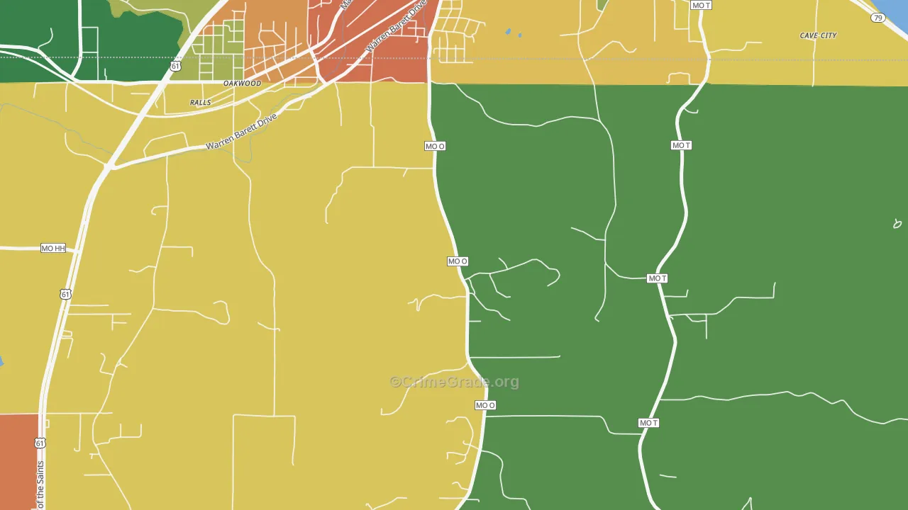 Oakwood, MO Map of Robbery Rates