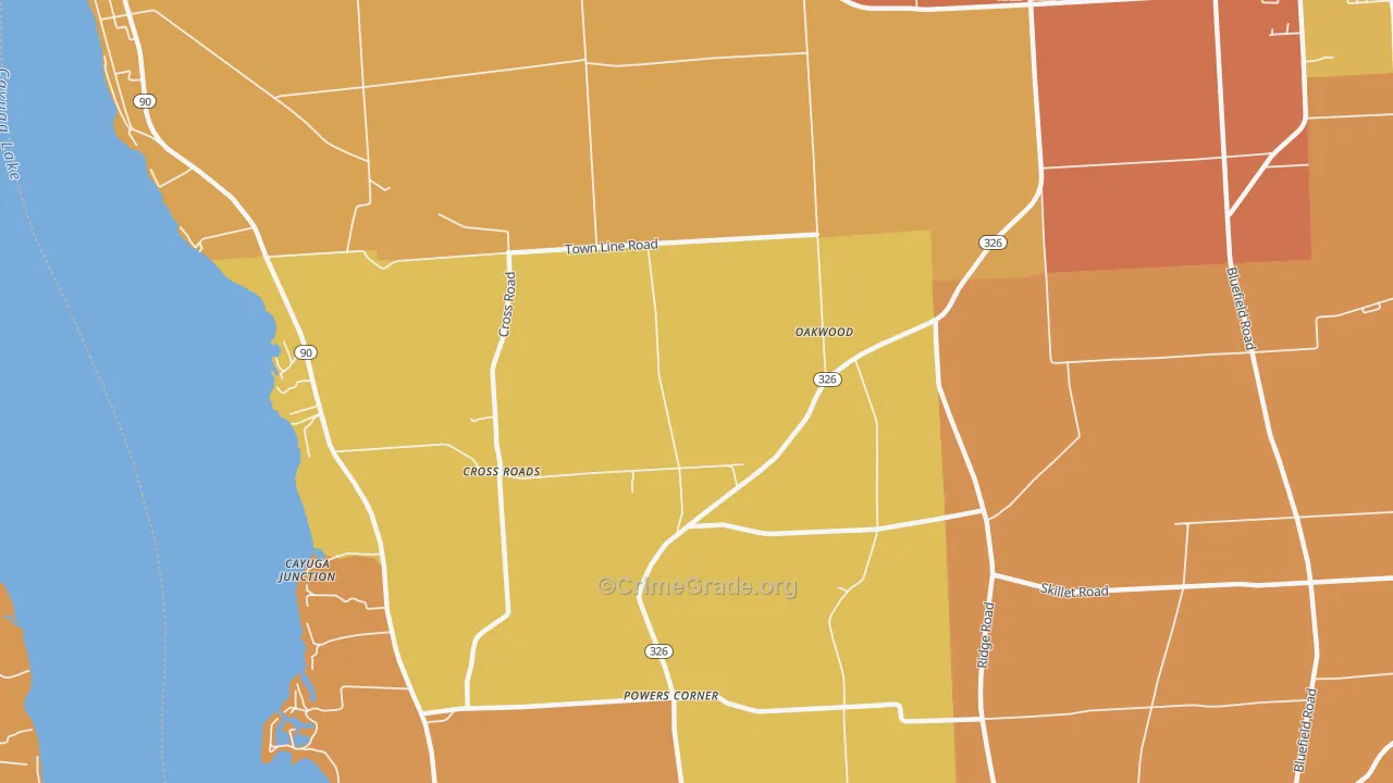 Oakwood, NY Map of Robbery Rates