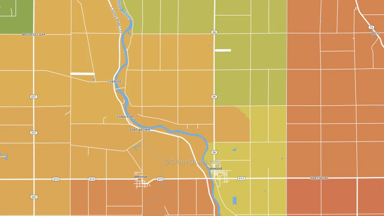 Oakwood, OH Map of Robbery Rates