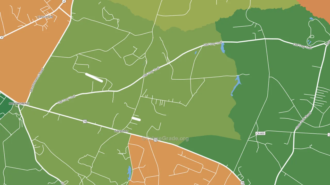 Oakwood, SC Map of Robbery Rates