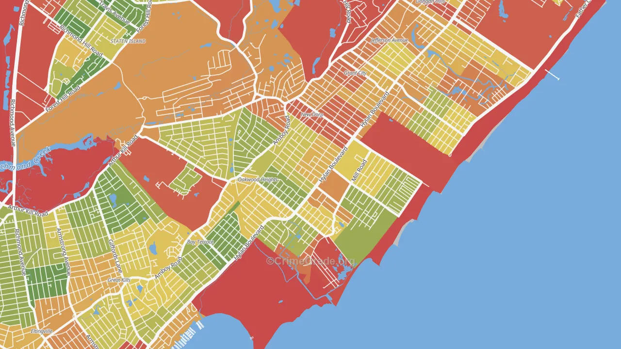 Oakwood, Staten Island, NY Map of Robbery Rates