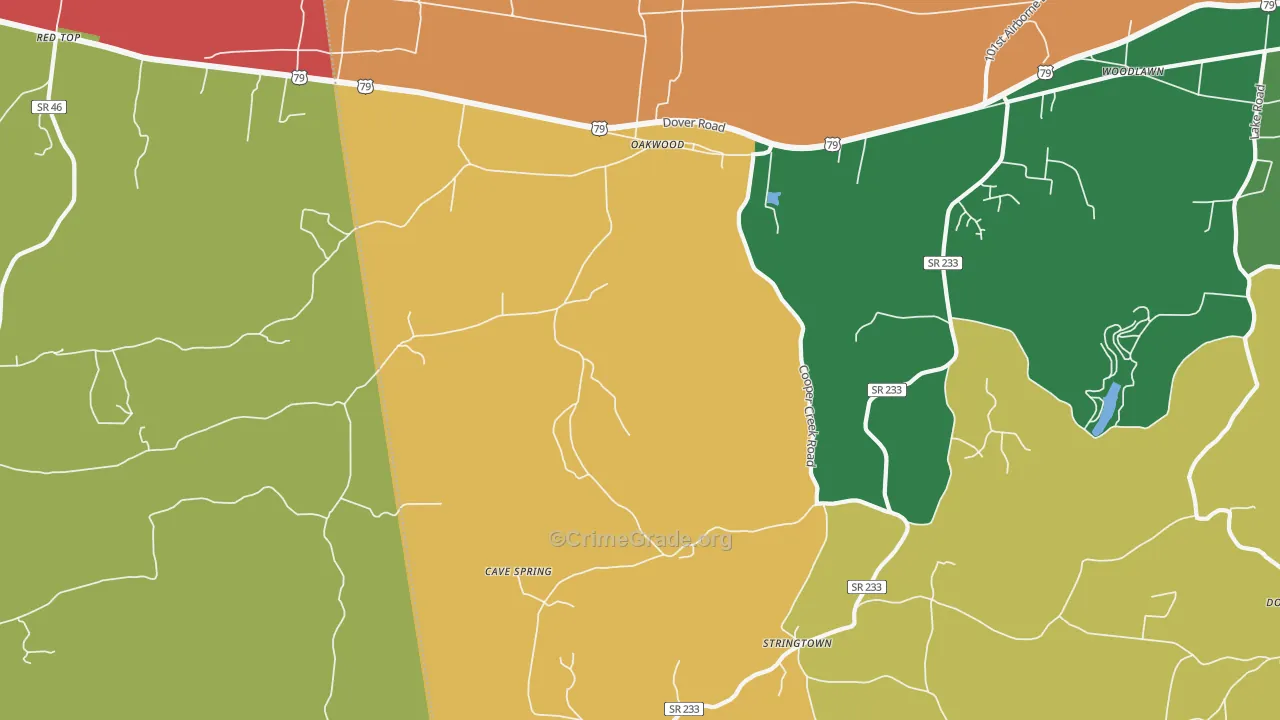 Oakwood, TN Map of Robbery Rates