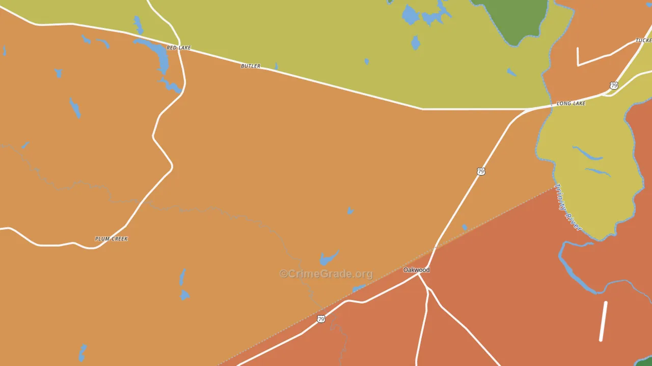 Oakwood, TX Map of Robbery Rates
