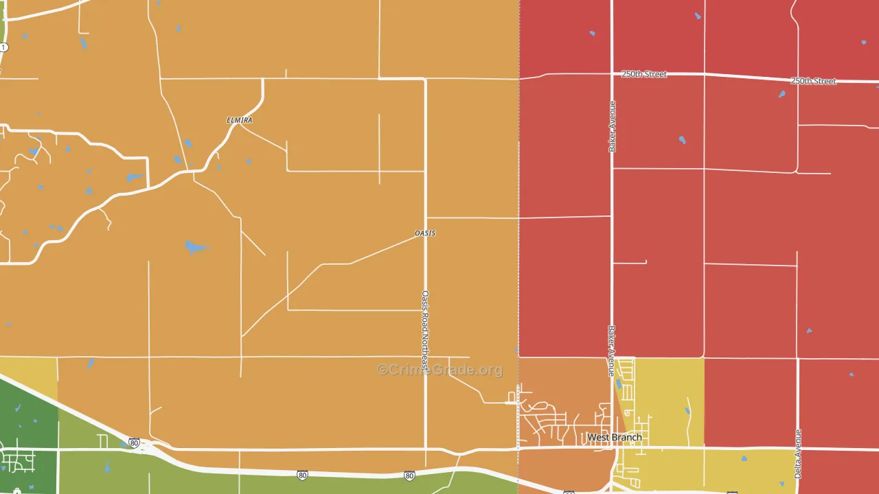 Oasis, IA Map of Robbery Rates