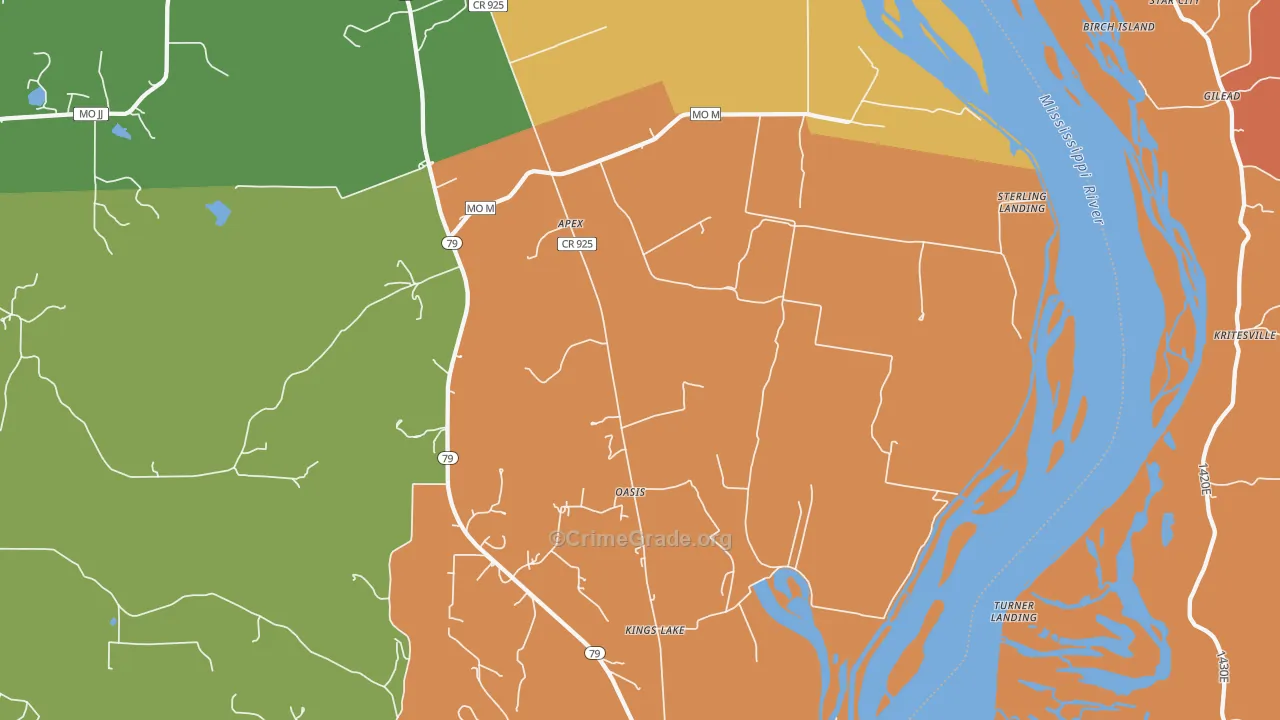 Oasis, MO Map of Robbery Rates