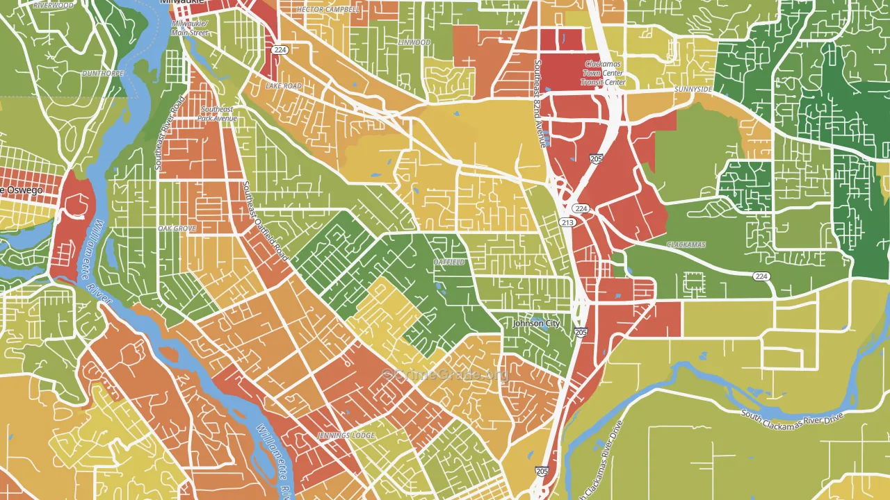 Oatfield, OR Map of Robbery Rates