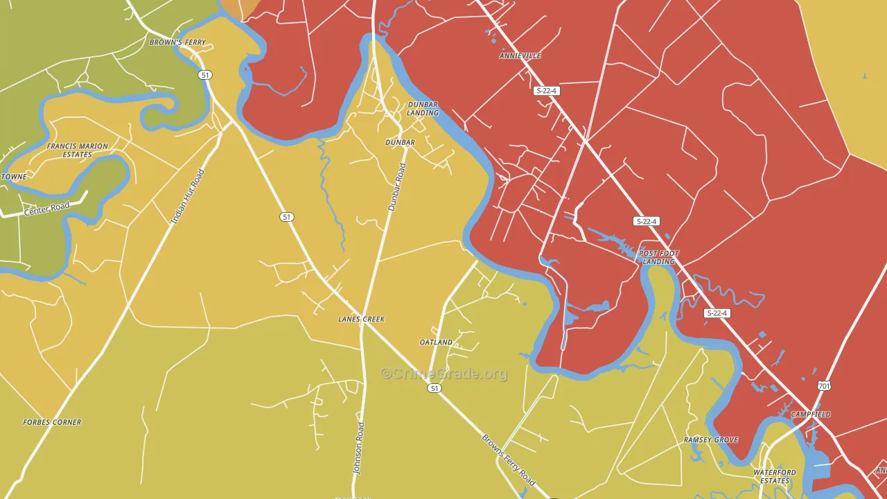 Oatland, SC Map of Robbery Rates