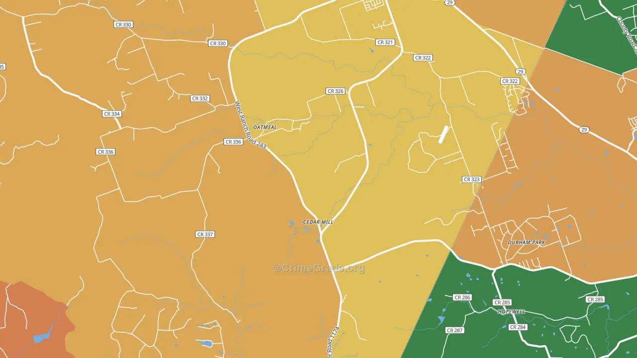 Oatmeal, TX Map of Robbery Rates