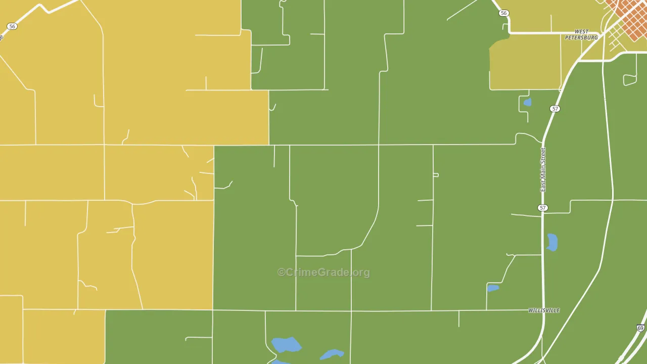 Oatsville, IN Map of Robbery Rates