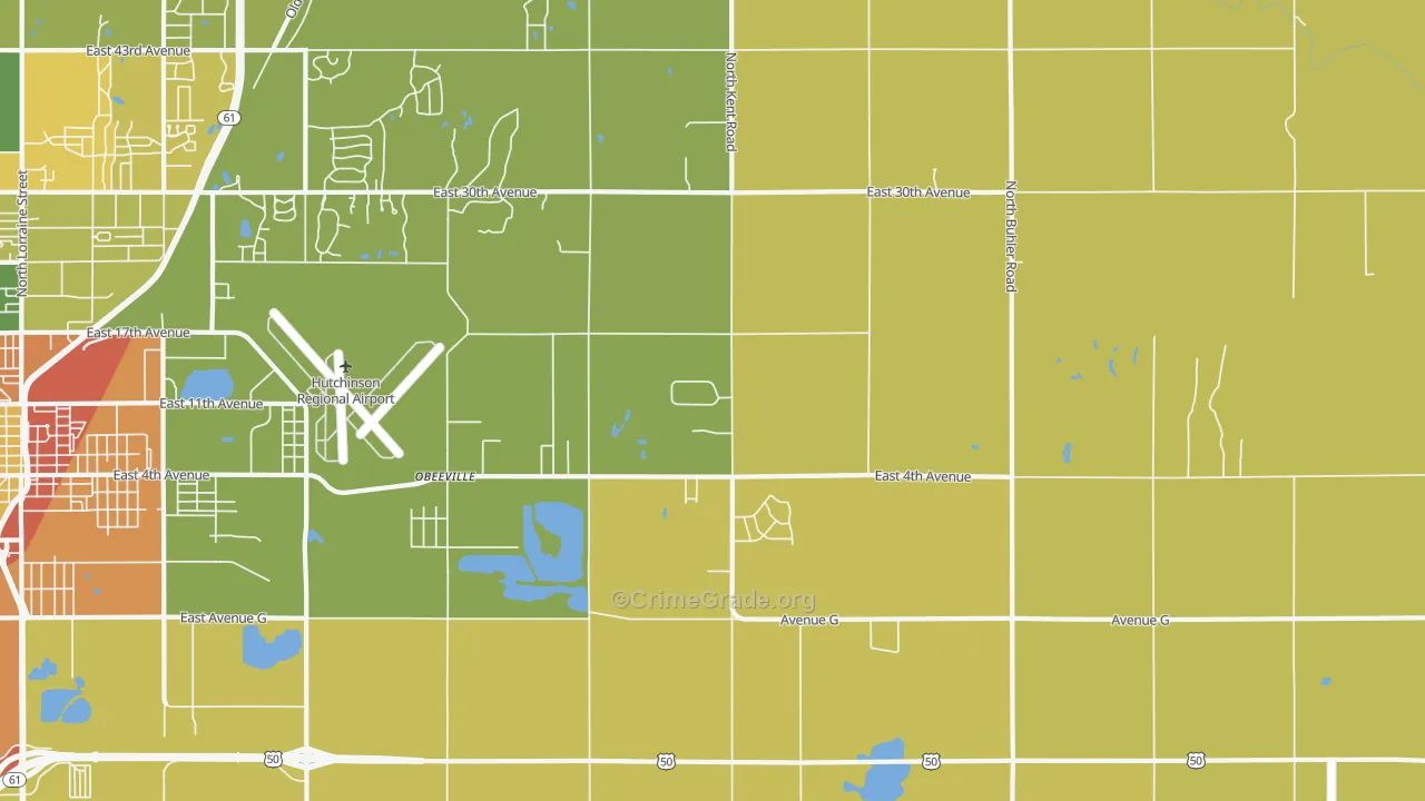 Obeeville, KS Map of Robbery Rates
