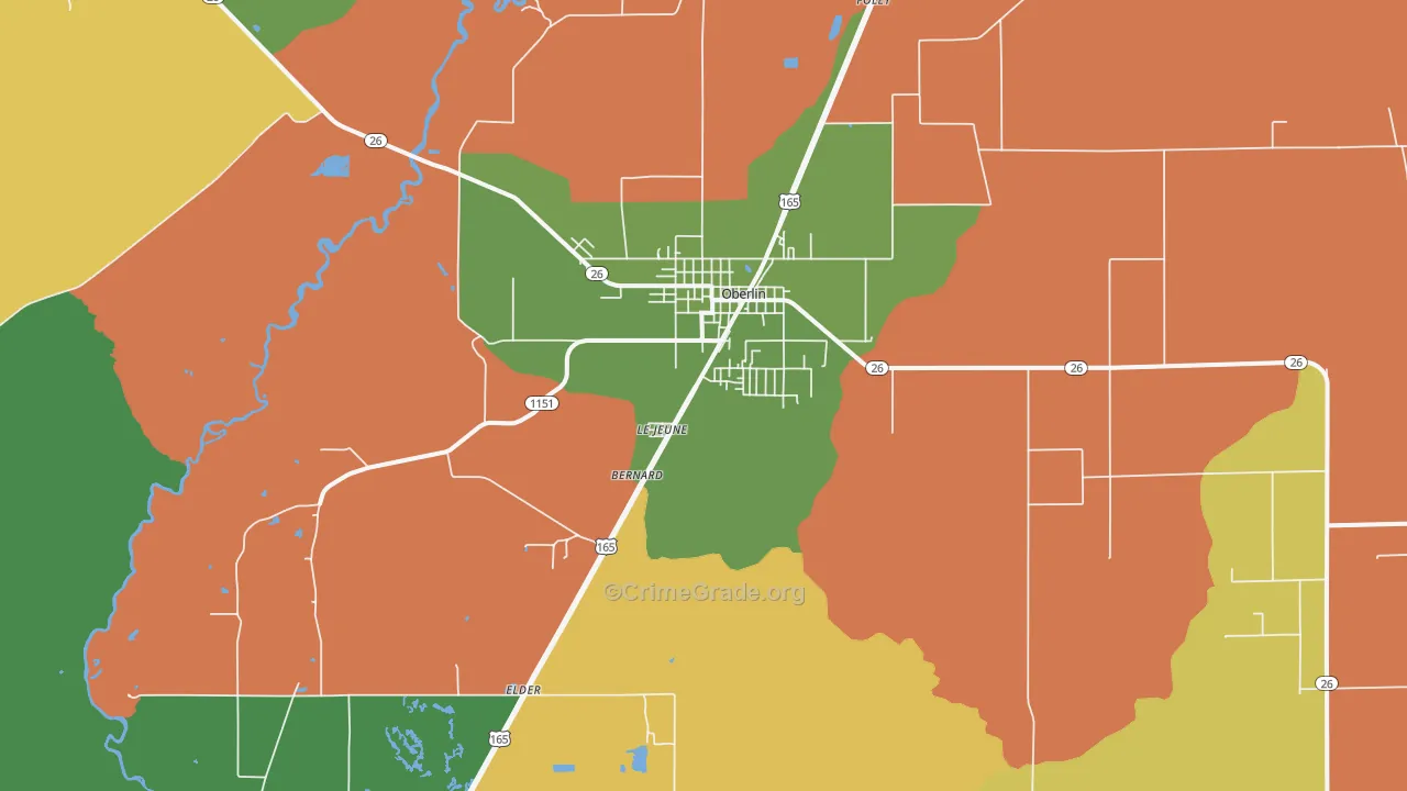 Oberlin, LA Map of Robbery Rates