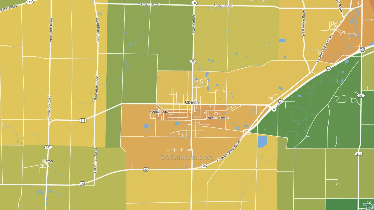 Oberlin, OH Map of Robbery Rates