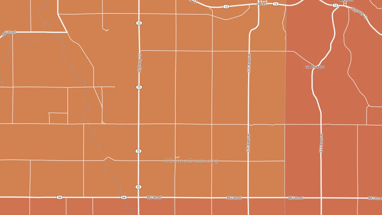 Obert, NE Map of Robbery Rates