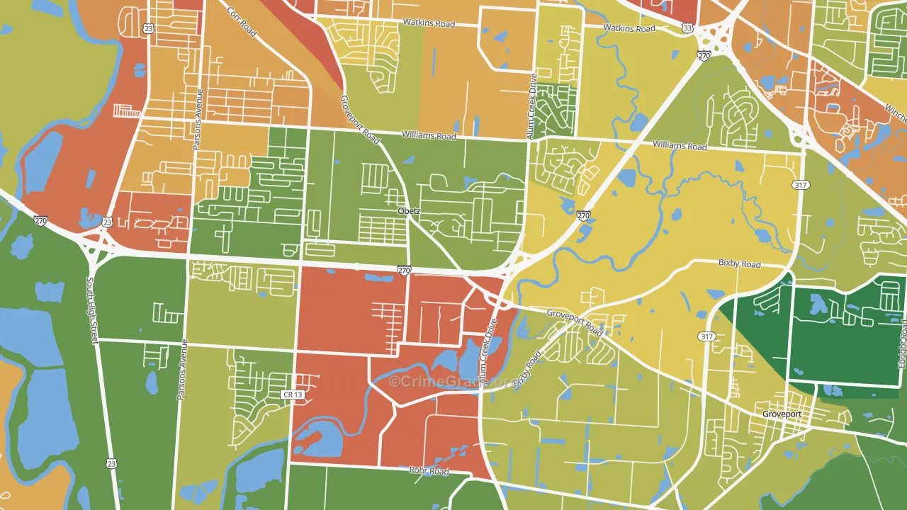 Obetz, OH Map of Robbery Rates