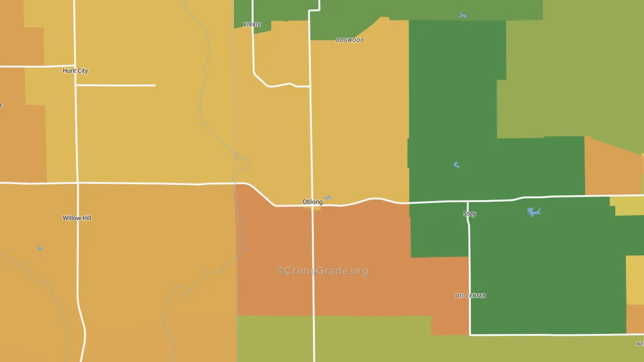 Oblong, IL Map of Robbery Rates