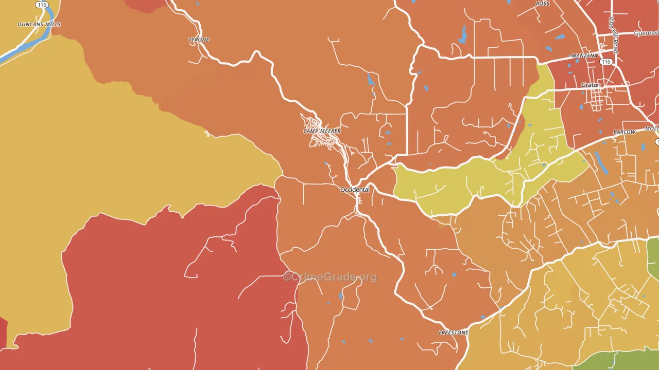 Occidental, CA Map of Robbery Rates