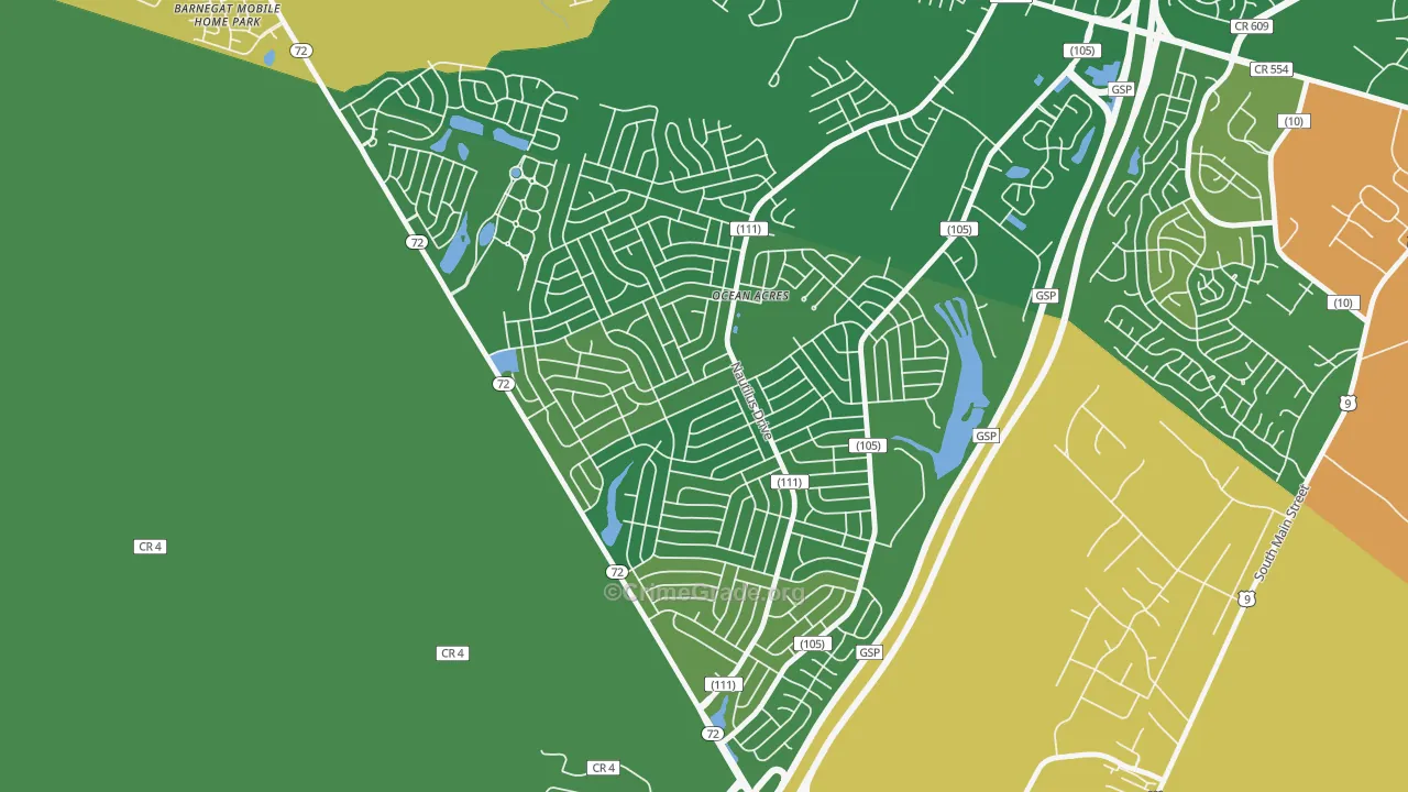 Ocean Acres, NJ Map of Robbery Rates