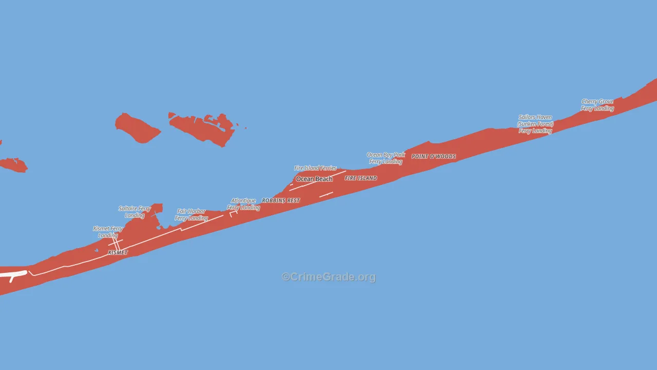 Ocean Beach, NY Map of Robbery Rates