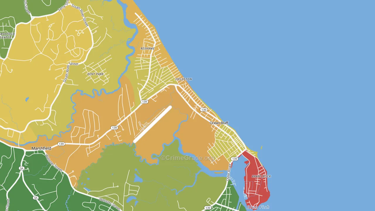 Ocean Bluff-Brant Rock, MA Map of Robbery Rates