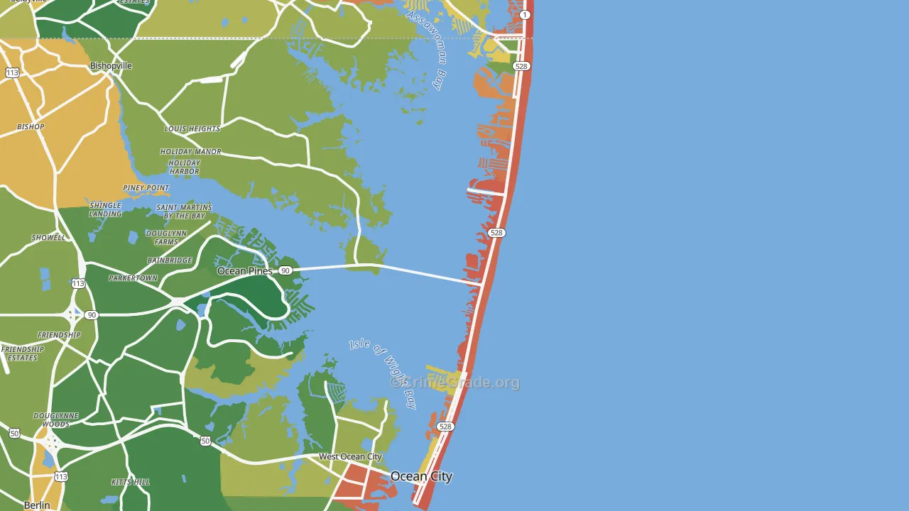 Ocean City, MD Map of Robbery Rates