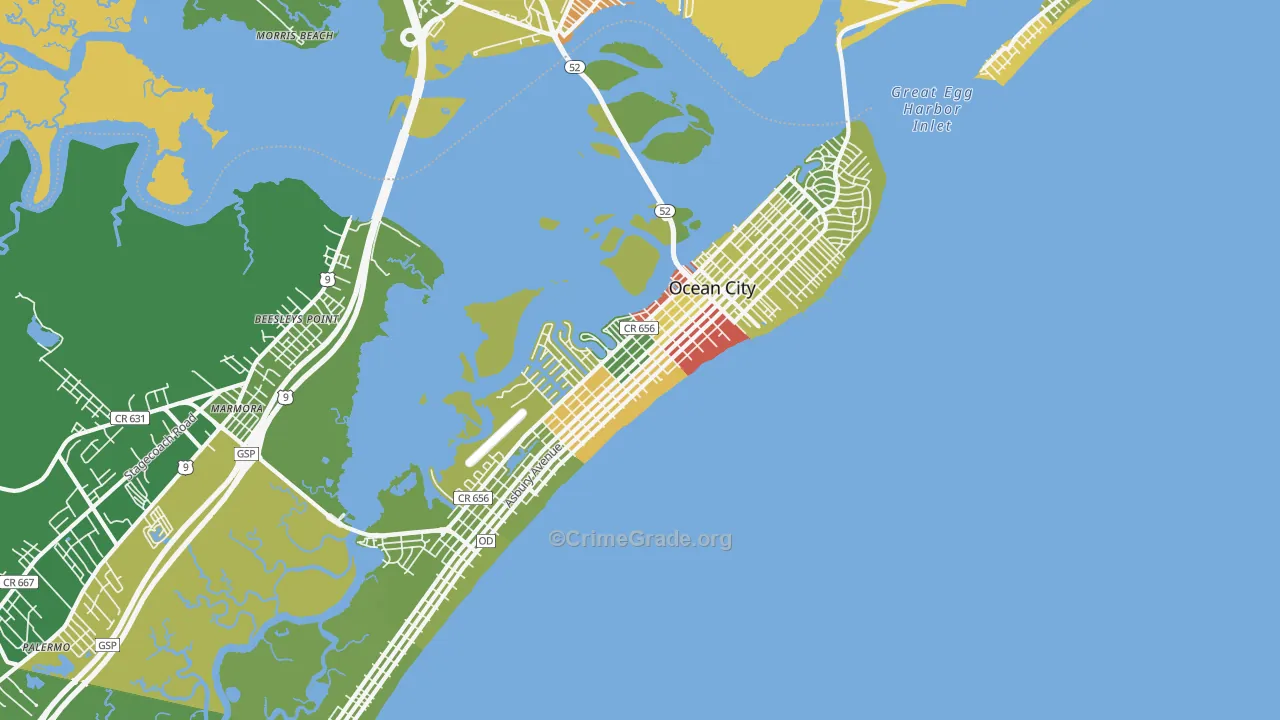 Ocean City, NJ Map of Robbery Rates