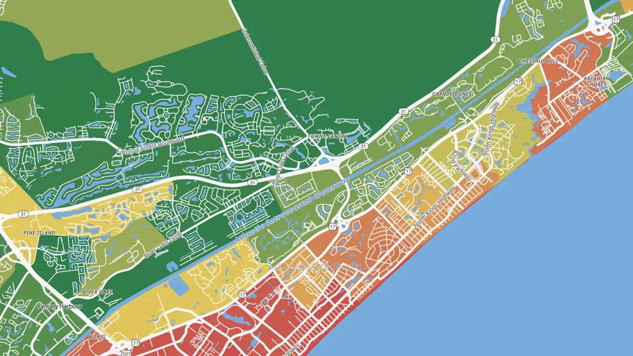 Ocean Forest, SC Map of Robbery Rates