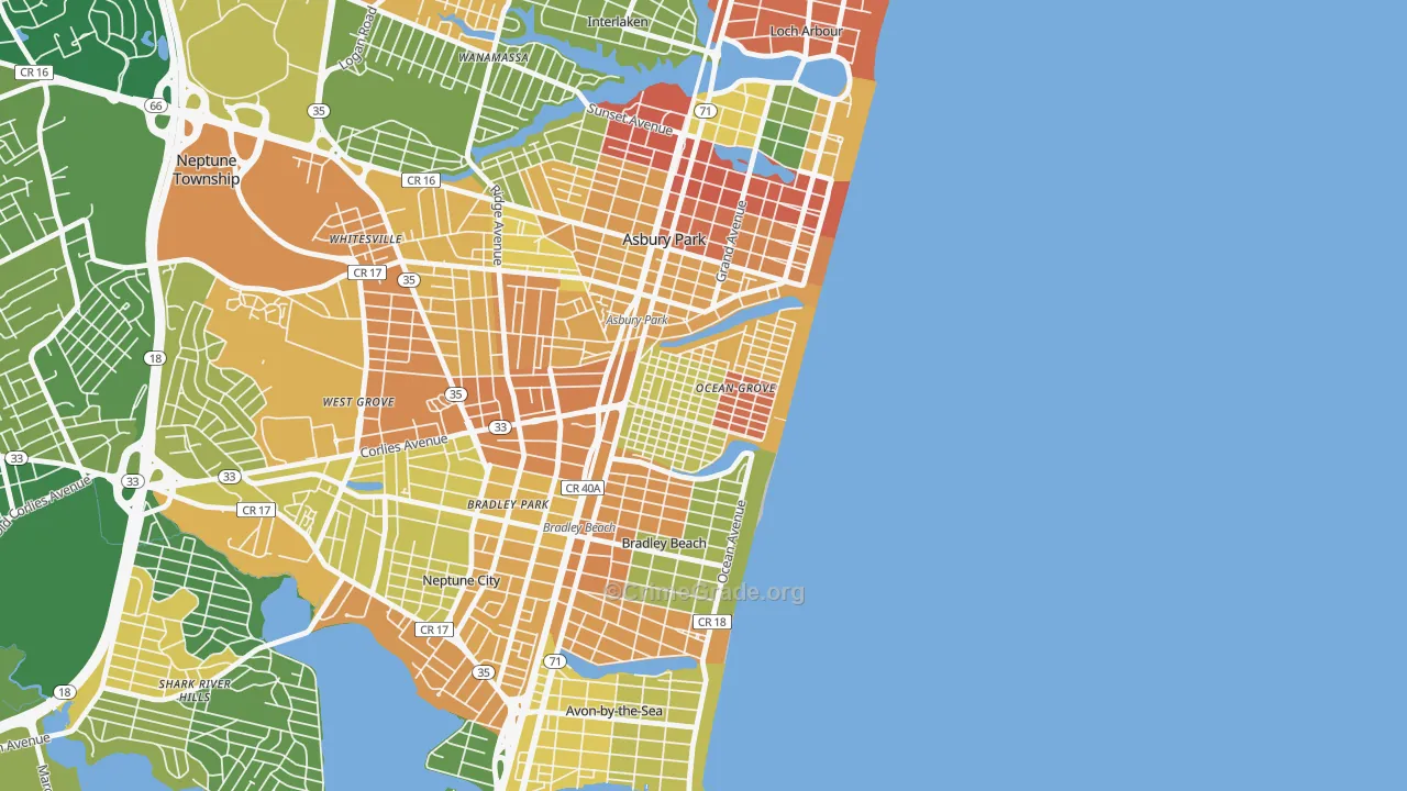 Ocean Grove, NJ Map of Robbery Rates