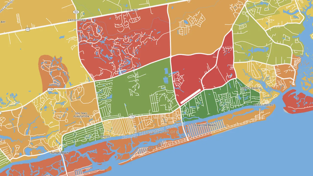 Ocean Isle Beach, NC Map of Robbery Rates