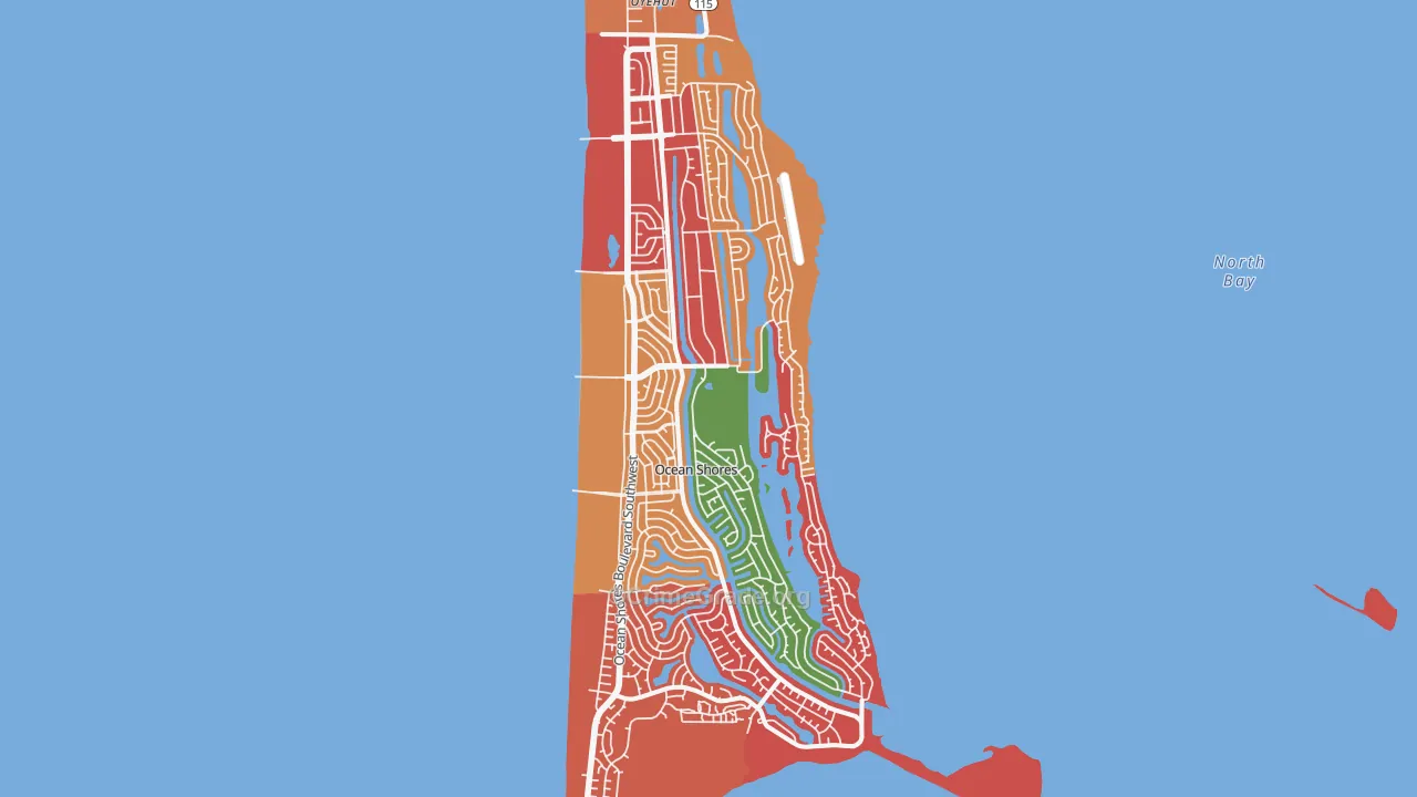 Ocean Shores, WA Map of Robbery Rates