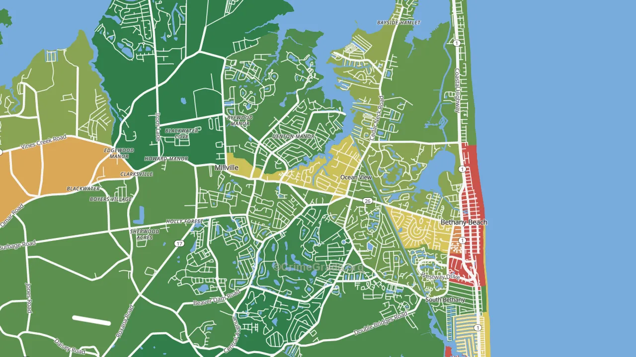 Ocean View, DE Map of Robbery Rates