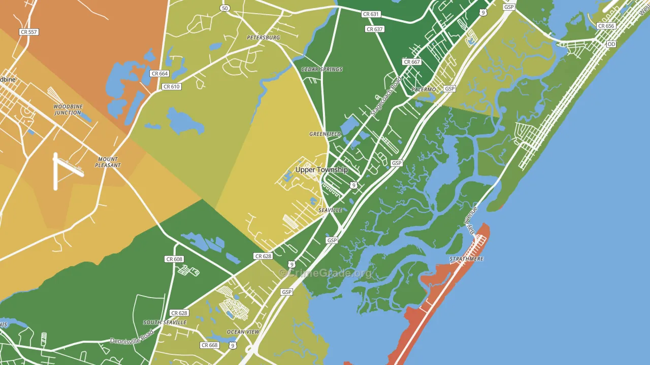 Ocean View, NJ Map of Robbery Rates