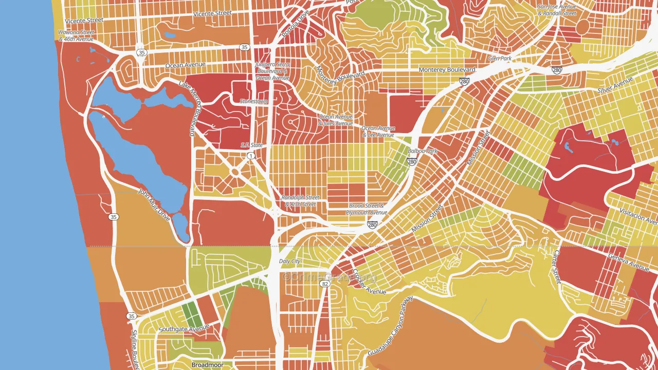 Ocean View, San Francisco, CA Map of Robbery Rates