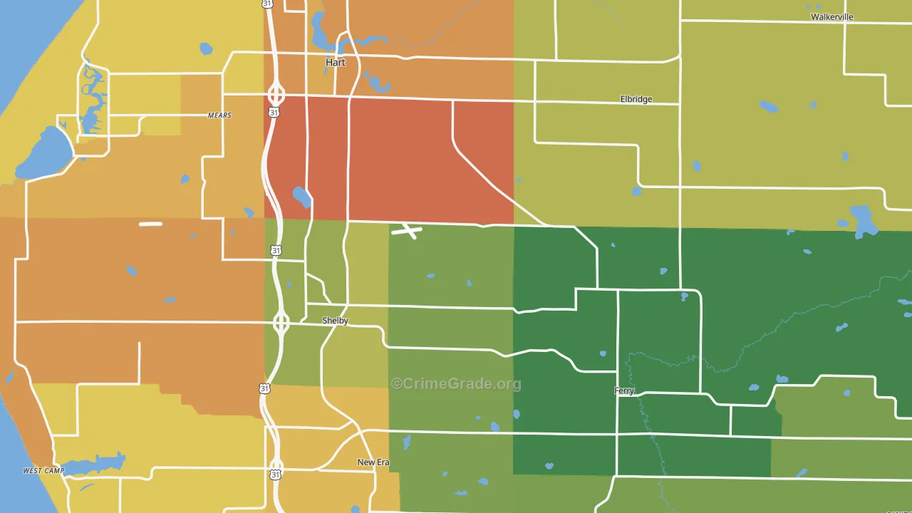 Oceana County, MI Map of Robbery Rates