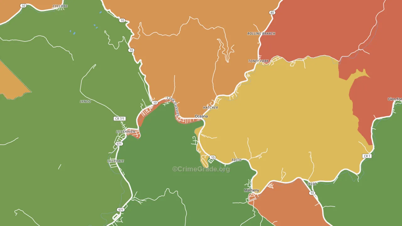 Oceana, WV Map of Robbery Rates
