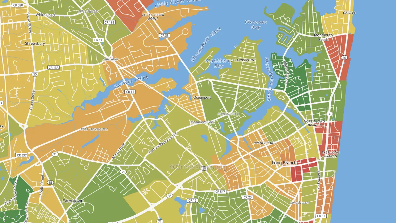 Oceanport, NJ Map of Robbery Rates