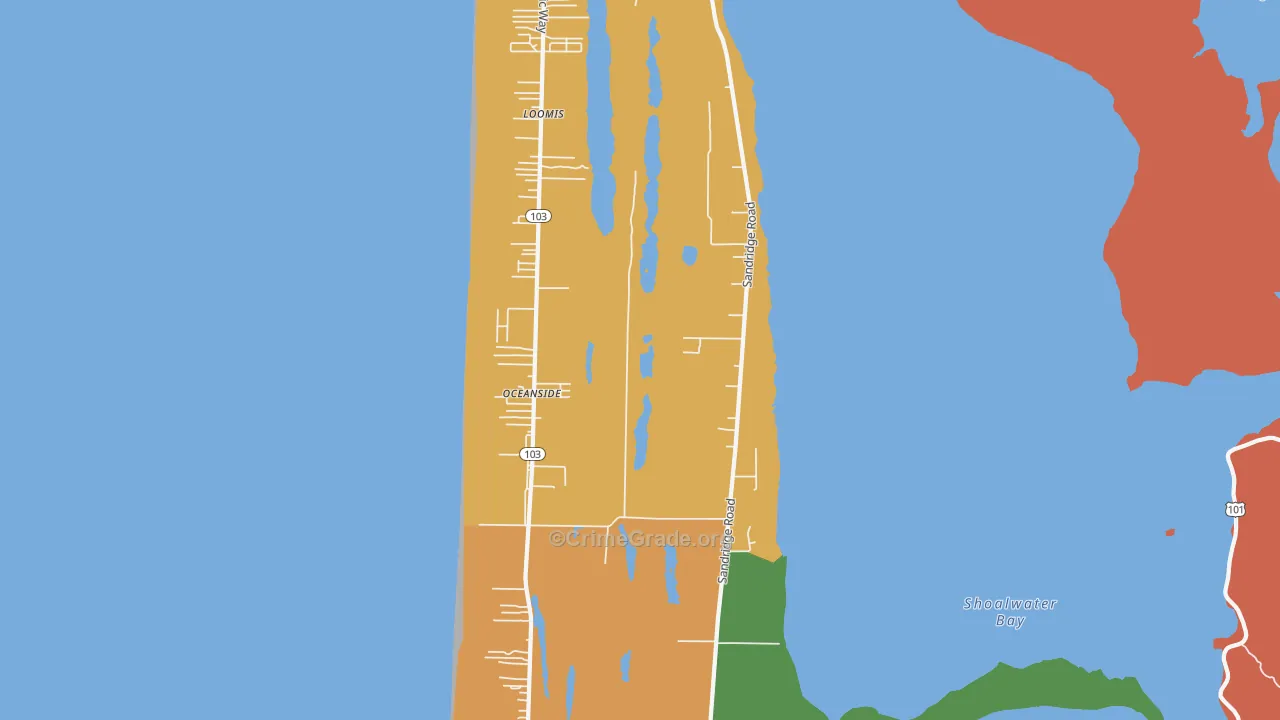 Oceanside, WA Map of Robbery Rates