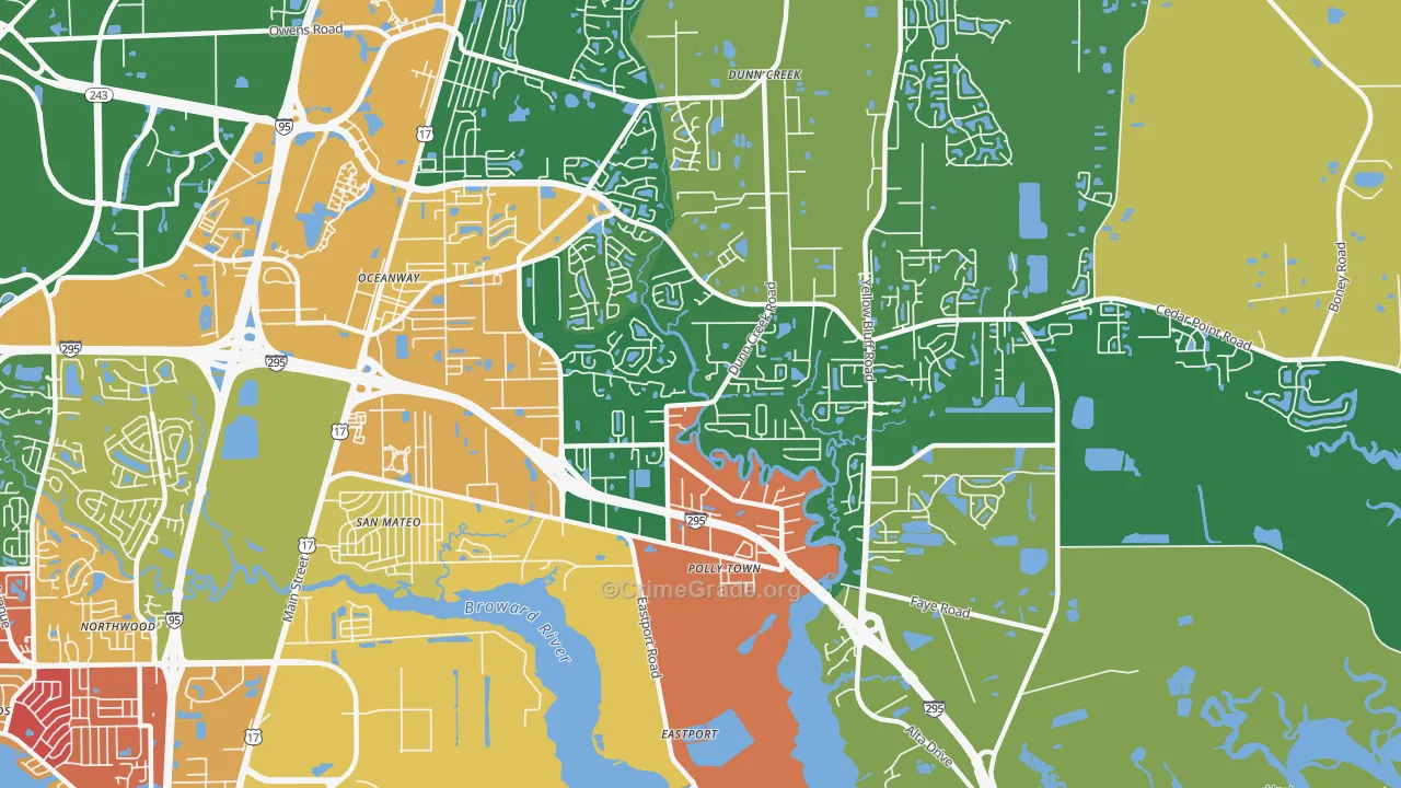 Oceanway, Jacksonville, FL Map of Robbery Rates